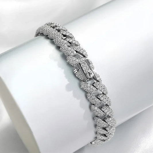 Bracelet cubain en plaqué or 18 carats pour femmes et hommes, bracelet avec diamants à haute teneur en carbone, bijoux en argent sterling 925, chaîne à maillons style Hip Hop