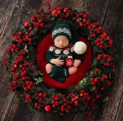 Christmas Baby Clothing Newborn Boy Girl Photography Santa Claus Costumes Sets Green Knitted Romper Stockings Hat 3pcs for Xmas