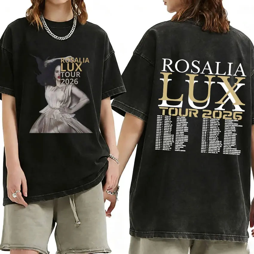 Rosalia Lux Tour Album 2025 Vintage Washed T Shirts Men Women Casual Oversized Cotton T-shirt Fashion Pop Print Clothing Tshirt
