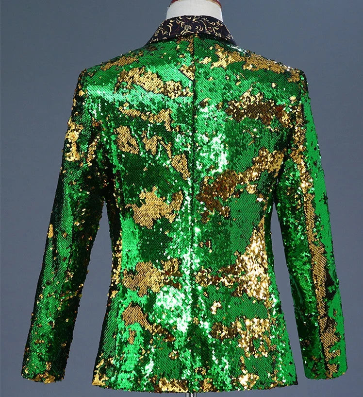 2026 New Men's Red Suit Jacket, Wedding Party Slim Dress Coat, Sequin Decoration Luxurious Blazers Blue Green Terno Masculino