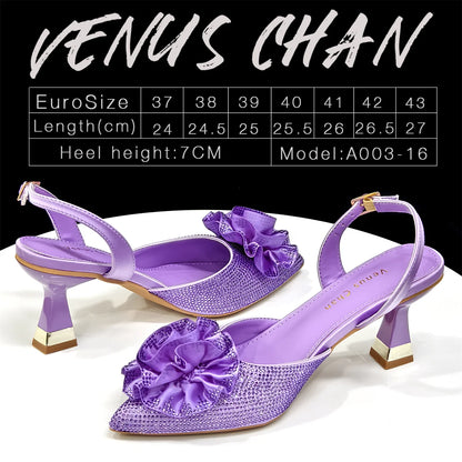 2025 Elegant Shiny Green Handbag & Medium Heel Shoe Set with Exquisite Handmade Floral Accents for Weddings & Parties