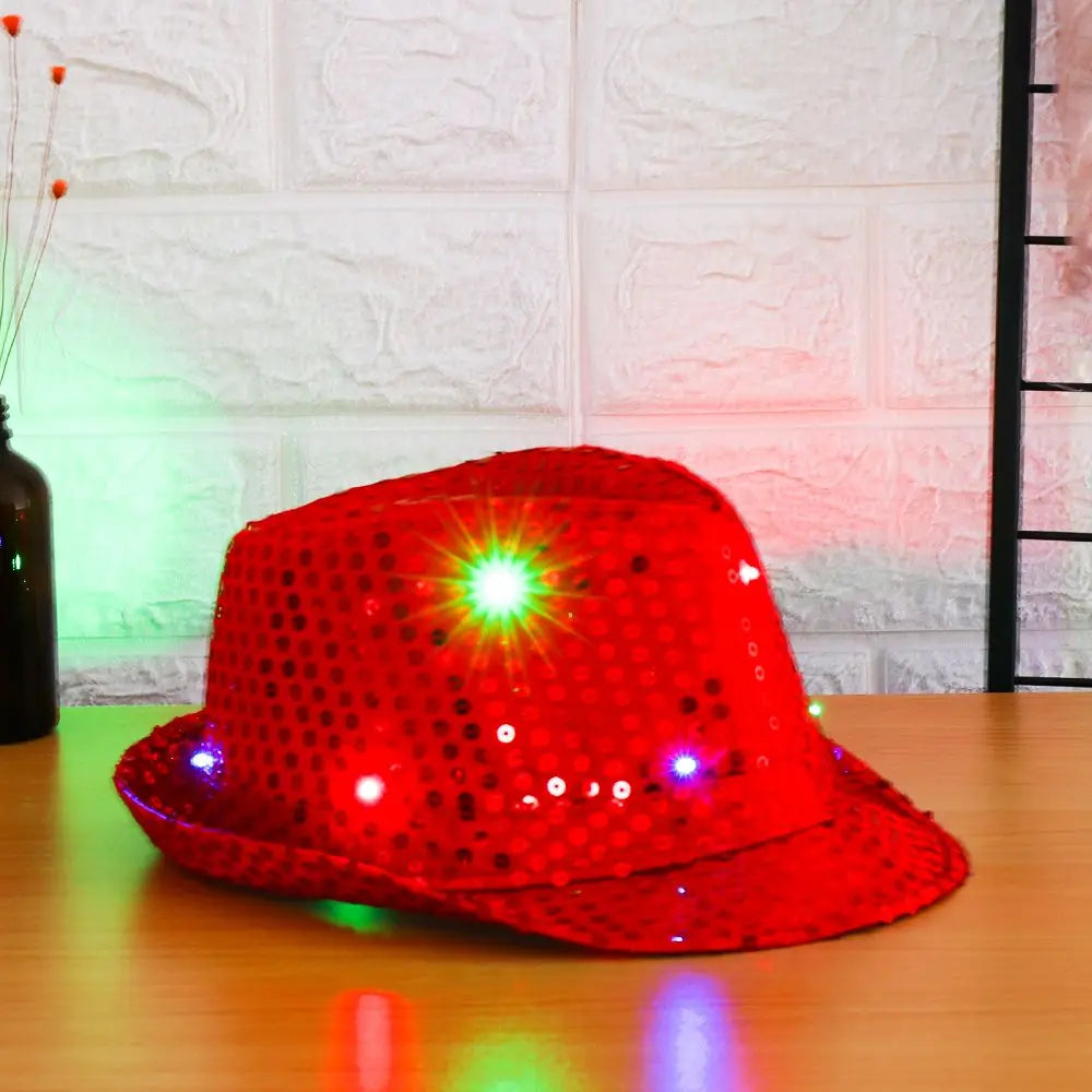 Stage Performance Flashing Light Up Led Fedora Trilby Jazz Hat Panama Cap Sequin