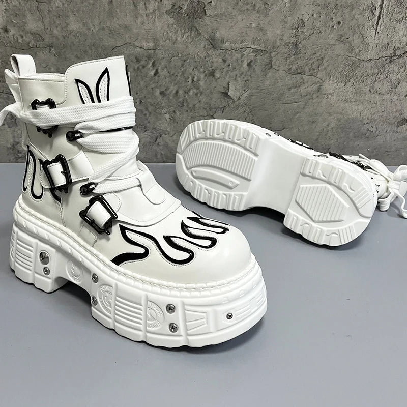 Men's 2024 Winter New Thick-soled Inner Heightening Fashion Fried Street Personality High-top Leather Boots