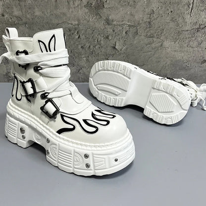 Men's 2024 Winter New Thick-soled Inner Heightening Fashion Fried Street Personality High-top Leather Boots