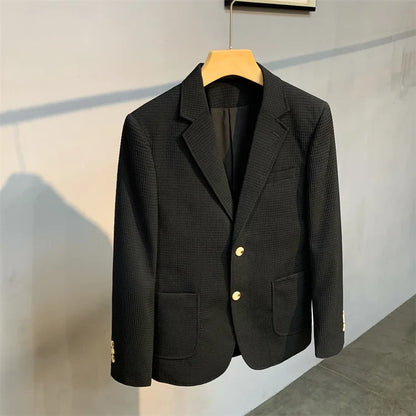 British Style Striped Casual Suit Jackets Mens 2022 Waffle Slim Fit Business Blazers Coat Homme Formal Social Prom Tuxedo 4XL-M