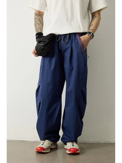 Unisex Lightweight Parachute Pants Spring Summer Outdoor Hiking Plaid Patchwork Color Block Loose Fit Casual Streetwear Trendy