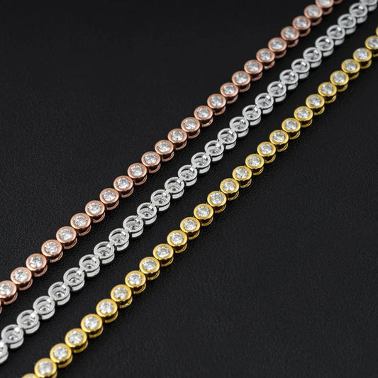 Bracelets de tennis en moissanite 2mm 3mm pour femmes, sertis clos, ronds, type « bubble », avec diamants de laboratoire GRA, plaqué argent S925 18K, bracelet de fête