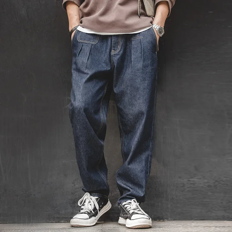 Retro Denim Wash Baggy Men's Jeans Wide Leg Tapered Pants Fashion Casual Streetwear Jean Straight Elastic Men Trousers