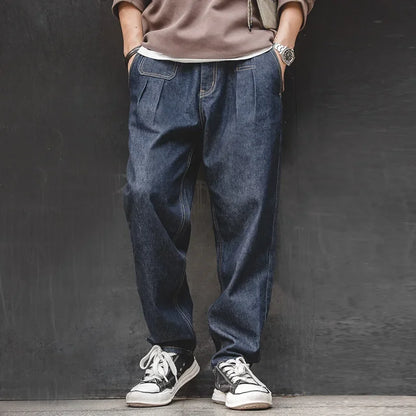 Retro Denim Wash Baggy Men's Jeans Wide Leg Tapered Pants Fashion Casual Streetwear Jean Straight Elastic Men Trousers