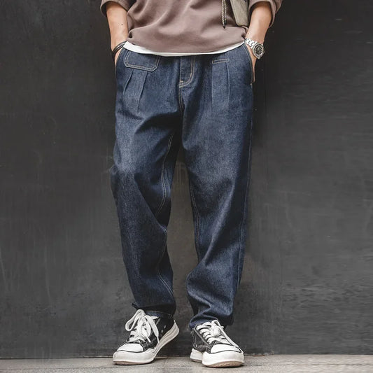 Retro Denim Wash Baggy Men's Jeans Wide Leg Tapered Pants Fashion Casual Streetwear Jean Straight Elastic Men Trousers