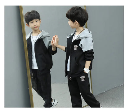 SpringAutumn Boys Contrast Zip Sweatshirt Jacket+Sweatpant Workout Set School Kids 2PCS Tracksuit Children Jogging Outfit 4-11Yr