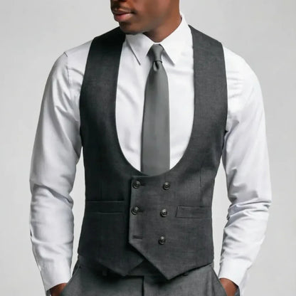 Men Vest Gray Solid Double Breasted Waistcoat For Wedding Groom Banquet Party Business Work Office Casual Daily Men Suit Vest