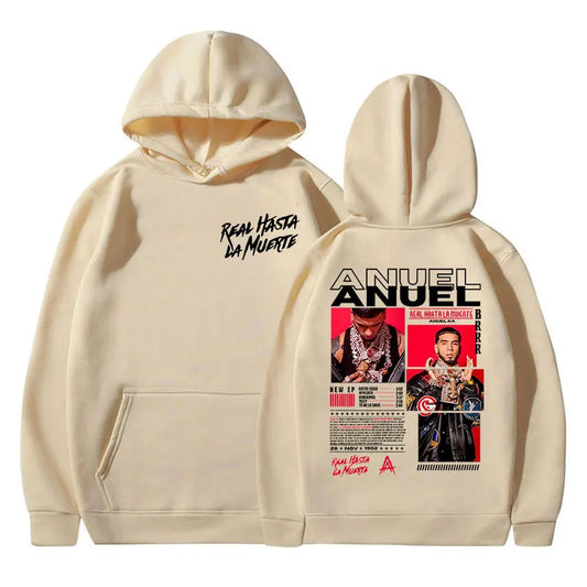 Rapper Anuel AA Real Hasta La Muerte Tour Album 2025 Hoody Mens Hip Hop Gothic Long Sleeve Sweatshirt Y2K Loose Oversized Hoodie