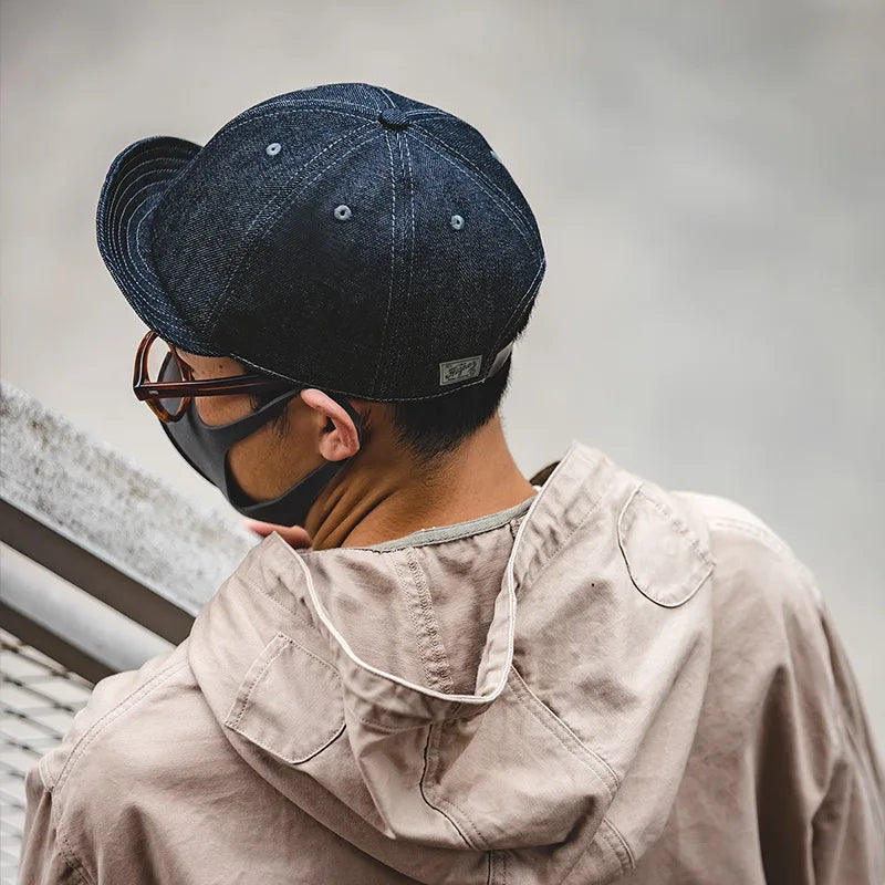 Retro Peaked Cap for Men Designer Beret Streeetwear Short Brim Flip Hat Casual Newsboy Hats Jeans Blue Khaki Amekaji Wear
