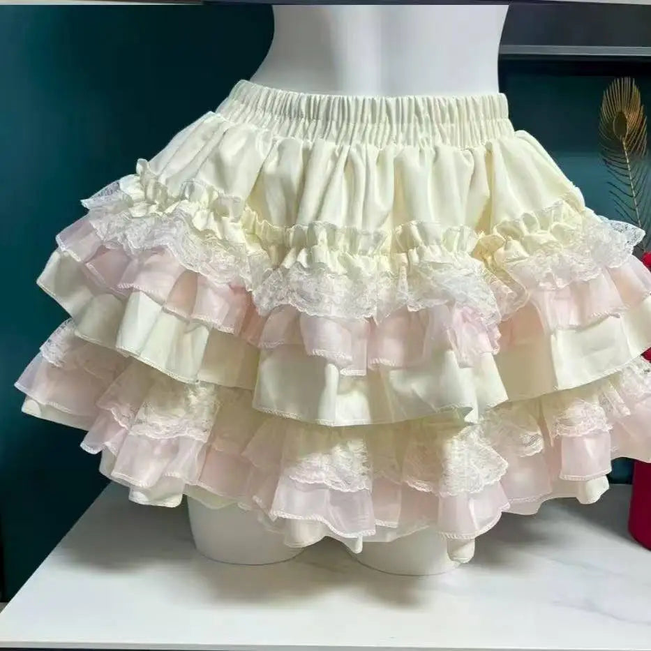 Women Cute Lace Ruffles Party Mini Skirts Harajuku Y2k Faldas Mujer Lolita Style Princess Vintage Cake Skirt Sweet Kawaii