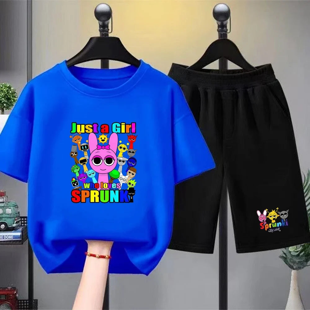 Summer Clothes Boys Girls Age 3-12 Tee+shorts suit Children Short Sleeve T-shirts Child  Casual Pink Black Fashion Game graphics