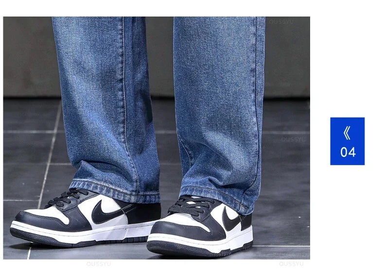 2025 New Autumn Winter Jeans Men Loose Straight Drawstring Elastic Waist Casual Denim Trousers Male Thick Pants Large Size M-5XL