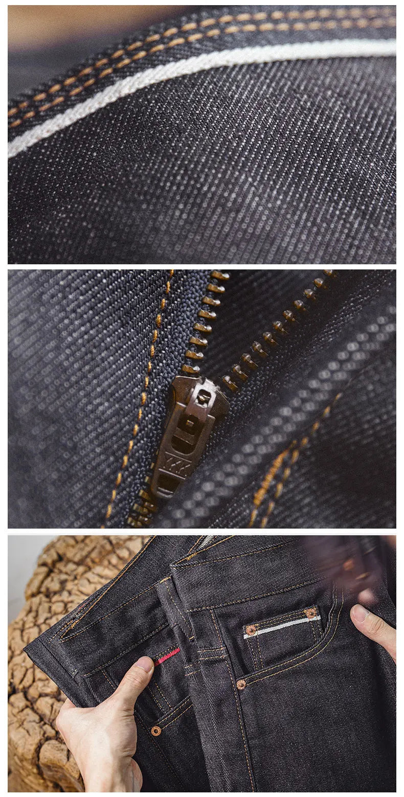 Retro 11.6oz Cotton Selvedge Raw Denim Jeans Tapered Regular Fit Jeans with Zipper Fly High Quality Versatile Men's Pants