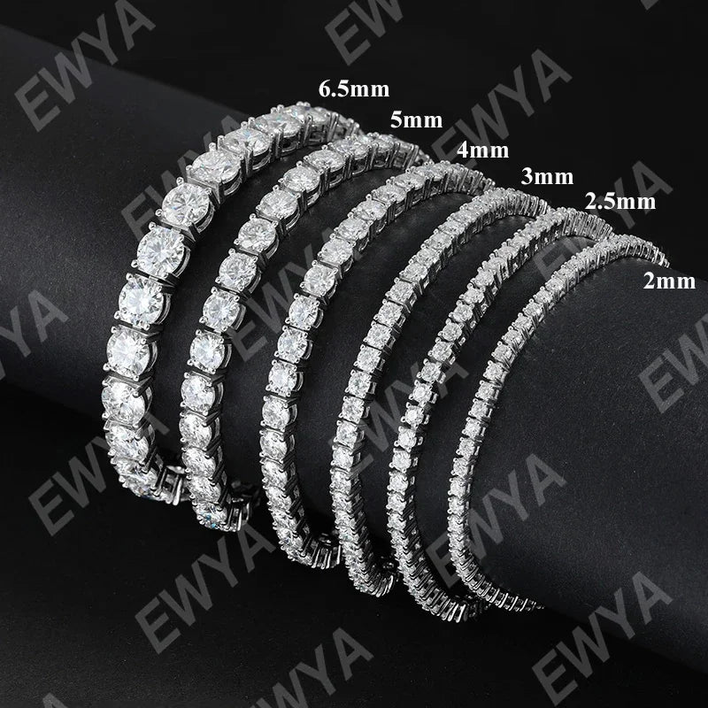 Hidden Spring Buckle Full Moissanite Tennis Bracelet D Color 2/2.5/3/4/5mm Lab Diamond Link Bracelets For Women Man Gift