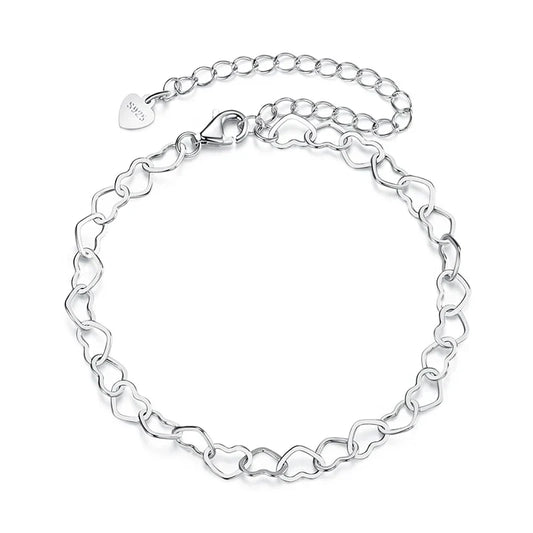 Bracelet en argent sterling 925 en forme de cœur creux, chaîne de poignet réglable et délicate, bijou fin et léger, cadeau doux pour les filles