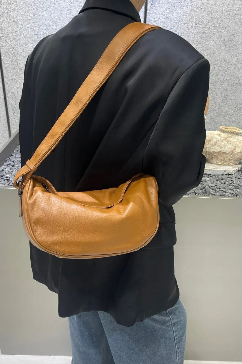 High Quality Genuine Leather Crossbody Luxury Handbag for Women, Large Capacity Shoulder Bag, Cowhide Retro Fashion Saddle Bag