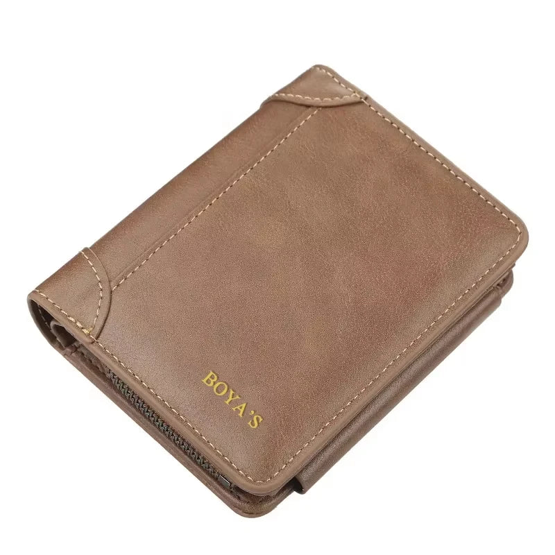 Men's High-Quality Vintage PU Leather Short Wallet, Fashion Zipper Card Holder with Coin Pocket, Durable Casual Daily Men Purse