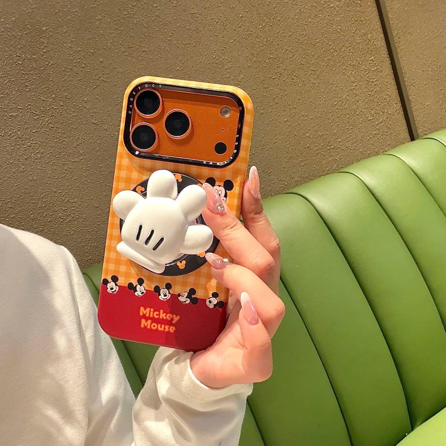 Cute Mickey Glove For Magnetic Phone Case with Stand 3D Hand Shape Grip Holder for 17 16 15 14 13 Pro Max  Disney Cartoon Cover.