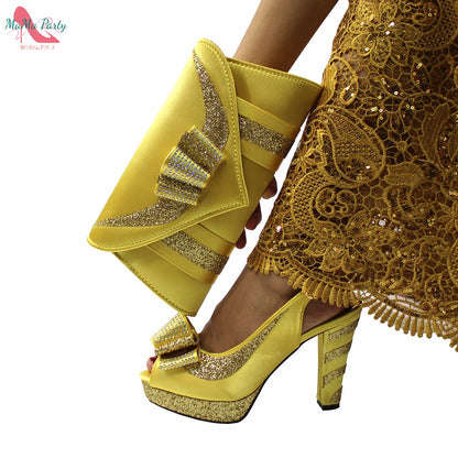 2025 Red Elegant Style Italian Women Shoes Matching Hand Bag Set  Slingbacks Sandals with Platform for Party