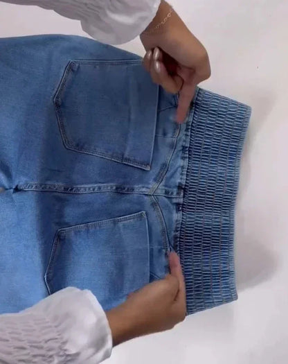 2025 autumn winter  Elegant High Waist Button Front Casual Female Jeans Sexy  Fashion Back Shirred Trouser Bottom