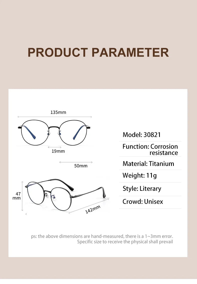 High Quality Round Ultra-light ALL Titanium Eyeglass Frames Women Myopia  Prescription Eyewear Reading Glasses 30821