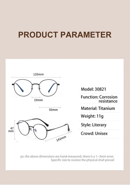 High Quality Round Ultra-light ALL Titanium Eyeglass Frames Women Myopia  Prescription Eyewear Reading Glasses 30821