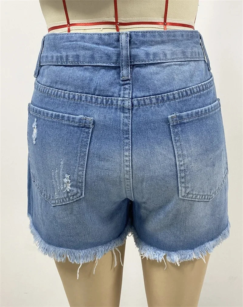 New Summer New Women Ripped Repaired Denim Shorts High Waist Bodycon Distressed Hole Bottoms Casual Pockets Sexy Short Jeans