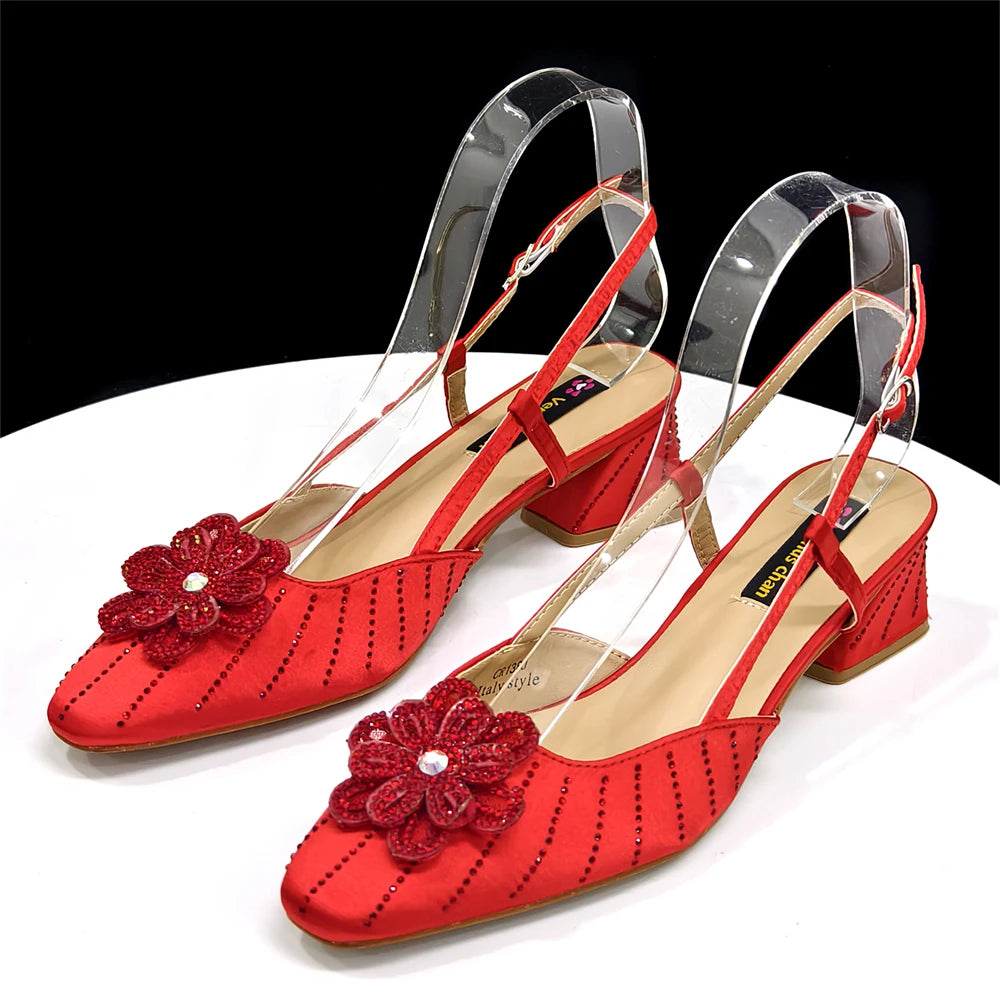2026 Elegant Gold Color Women's Heels Handbag Set Rhinestone Embellished Designer Shoes for Weddings Special Events