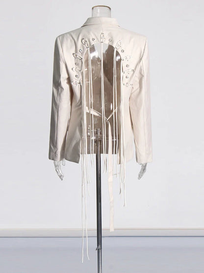 Patchwork Diamonds Backless Blazer For Women Notched Collar Long Sleeve Spliced Button Chic Blazers Female Style