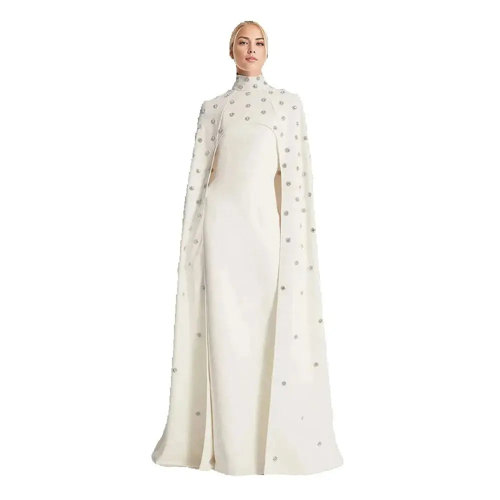 Customized Vintage Two Pieces Prom Dresses with Cape Wedding Party Dresses High Collar Crystal Beaded Evening Gowns Arabic 2024
