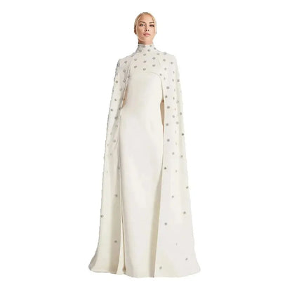 Customized Vintage Two Pieces Prom Dresses with Cape Wedding Party Dresses High Collar Crystal Beaded Evening Gowns Arabic 2024