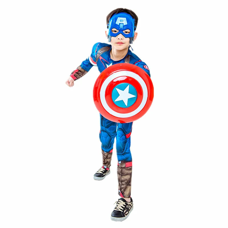 3-12Y Boy's  Costume Superhero Roleplay Onesie School Performance Outfit with Mask and Shield Toy Gift