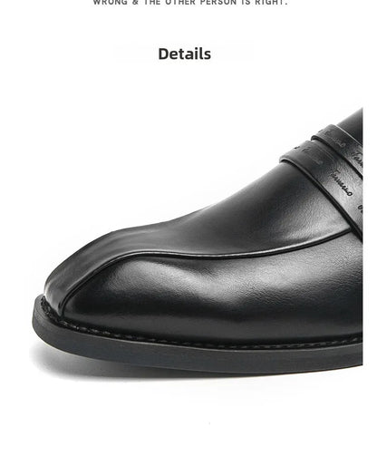 Men's Large Size Thick Bottom Heightening Painted Surface Slip-On Loafers Shoes with Rubber Sole And Ultra Leather Material