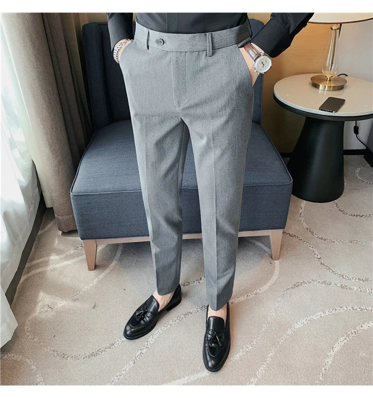 Autumn Winter New Embroidered Business Formal Pants Men Fashion Wedding Slim Fit Trousers High Quality Solid Social Suit Pants