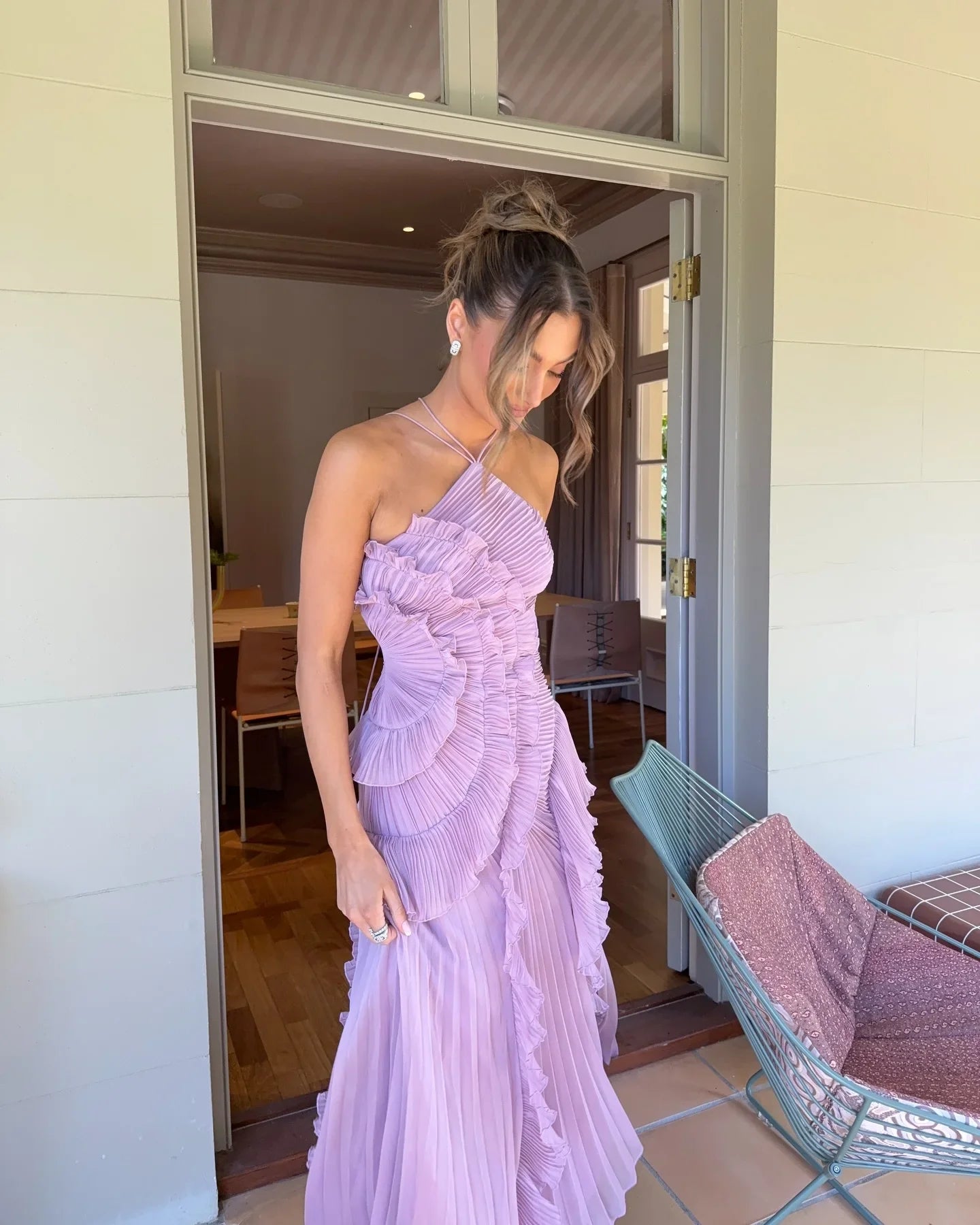 Gown Neck Strap Irregular Long Dress For Women Ruffle Sleeveless High Waist Backless Dresses 2025 New Summer Elegant Party Y2k
