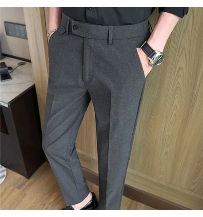 Men Suit Pants 2026 Spring Elastic Waist Solid Slim Fit Dress Pants Office Business Casual Trousers High Quality Men's Clothing