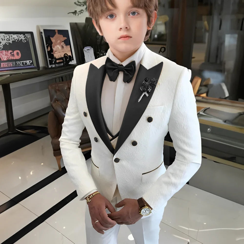 Jacquard Boys Suit Set 3 Pieces Wedding Guest Outfit,High Quality Peak Lapel Tuxedo For Kids,Children's Slim Fit Suits 2-20T