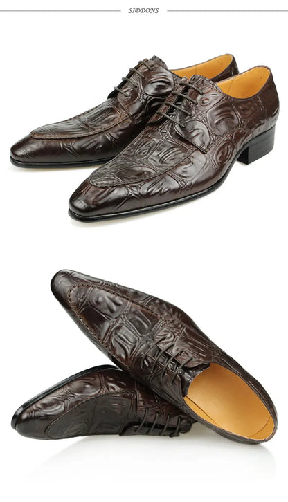 Luxury Men Leather Shoes Hand Stitched Derby Crocodile Skin Prints Mens Leather Casual Shoes Office Dress Customized Service