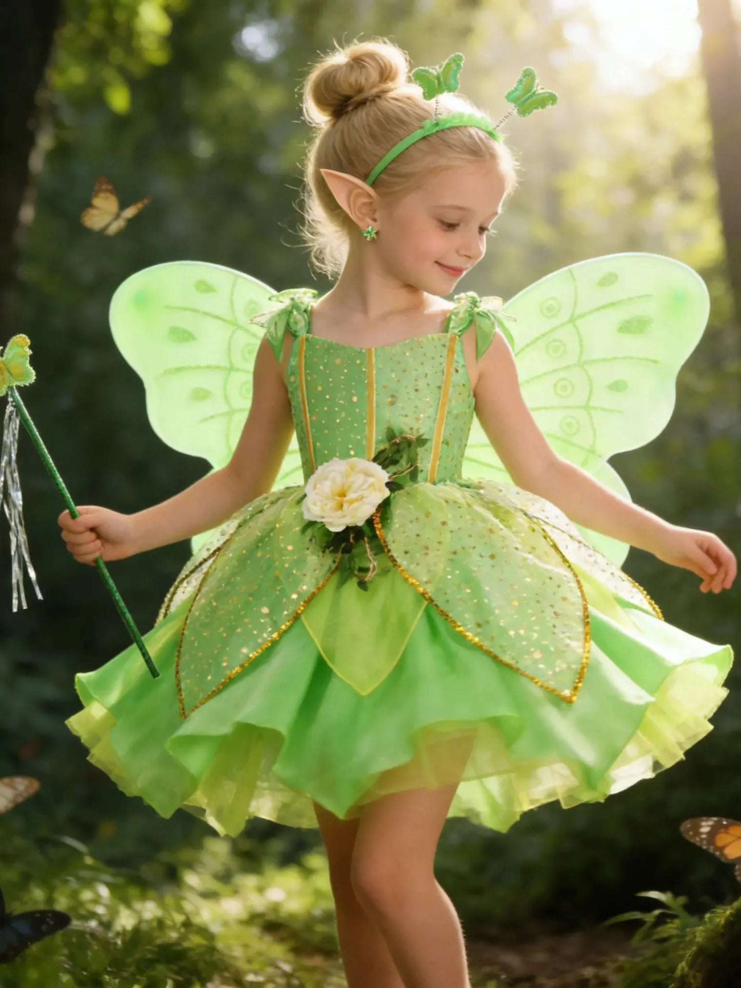 Summer Girls Tinkerbell Fairy Dresses Up for Girls Costume Kids Cosplay Flower Fairy Princess Clothes Christmas Party Outfit