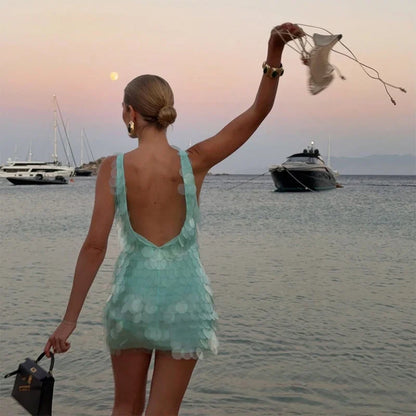 Sexy Sequin Backless Sleeveless Dress Women Chic High Waist Bodycon Sling Mini Dresses 2026 Lady Beach Vacation Party Club Wear