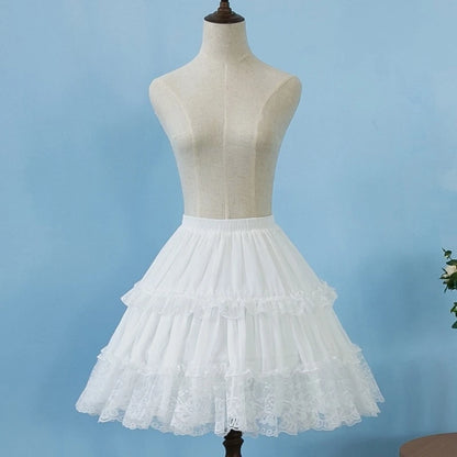 Womens Elastic Waist 2 Hoop Petticoat Ruffle Lace Short Half Slip Underskirt