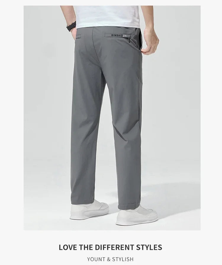 Korean Street Summer Y2K Men's Ice Silk Casual Pants All Match Elastic Sweatpants Office Business Fashion Straight Suit Trousers