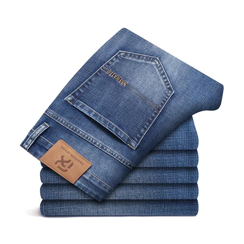 2026 New Autumn Men's Blue Straight-leg Jeans Business Casual Cotton Stretch Denim Pants Male Brand Plus Size 40 42 44