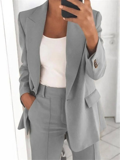 Elegant Slim Fit Suit Jacket And Pants Set for Women 2024 New Fashion Spring Autumn Turn-down Collar High-end Feeling