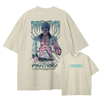 Japan Anime Bleach Aizen Sousuke Graphic Tee Men Oversized Washed Tshirts Manga Casual T Shirt Harajuku Male Cotton T-shirt
